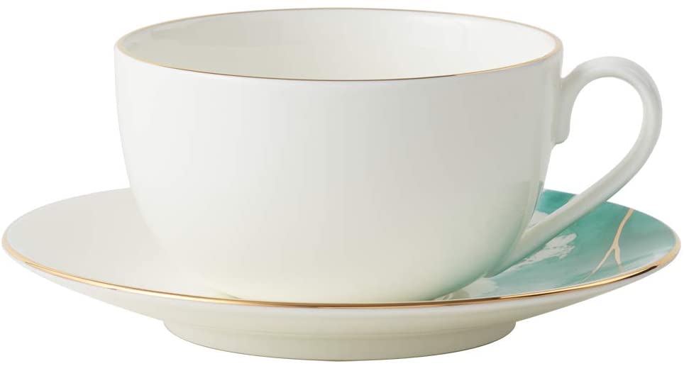 Cup and Saucer Set Watercolour with Gold Banding Premium Porcelain Light Weight
