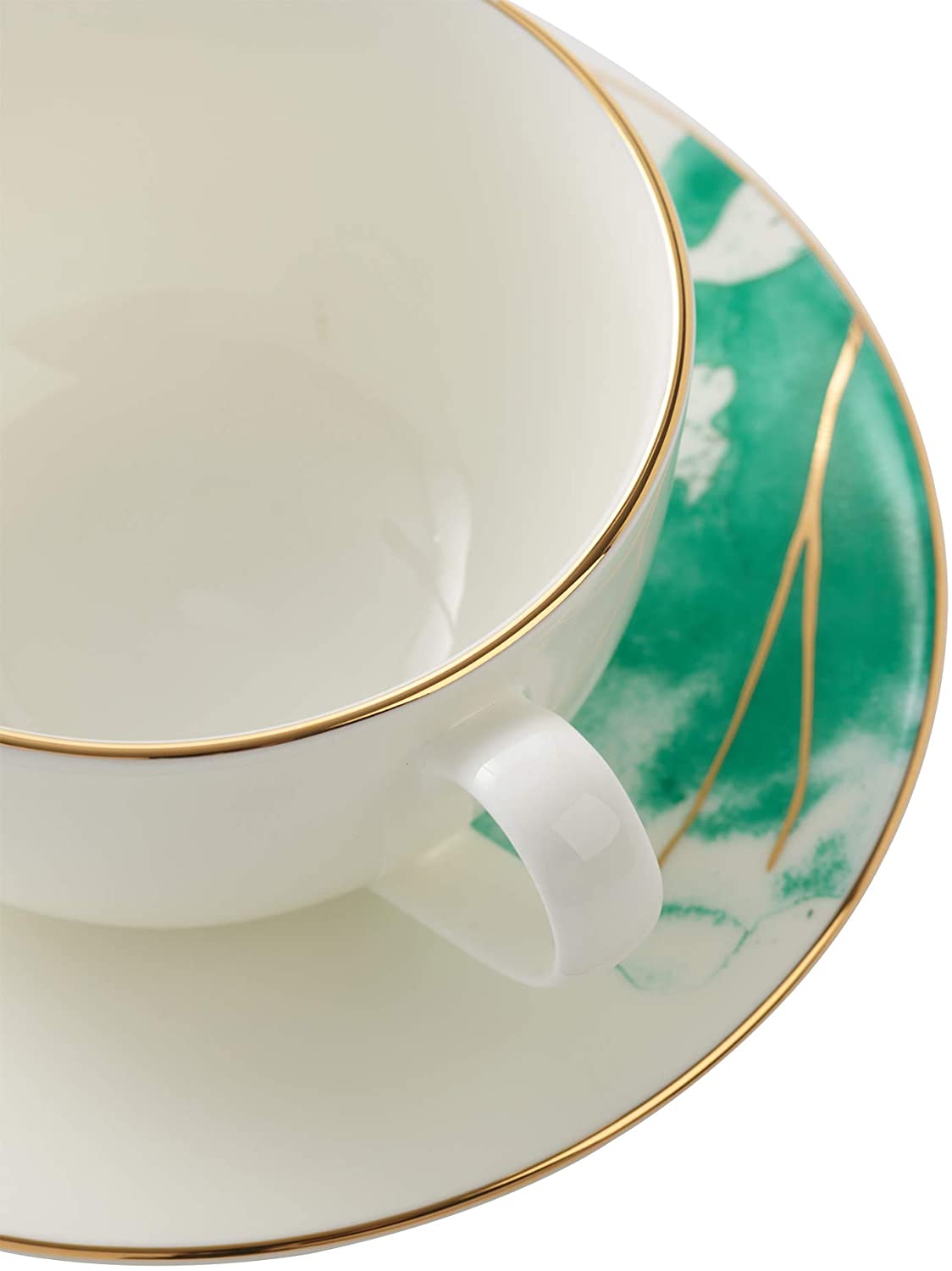 Cup and Saucer Set Watercolour with Gold Banding Premium Porcelain Light Weight