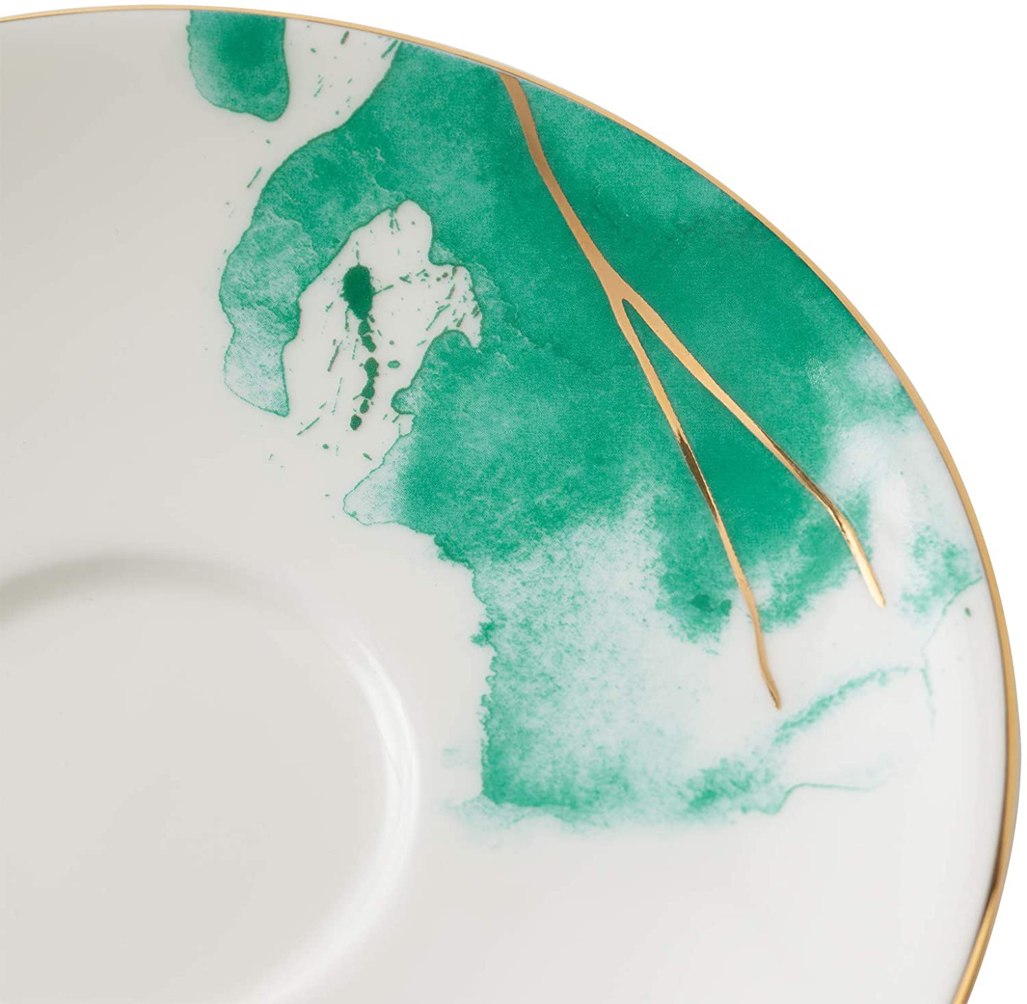 Cup and Saucer Set Watercolour with Gold Banding Premium Porcelain Light Weight