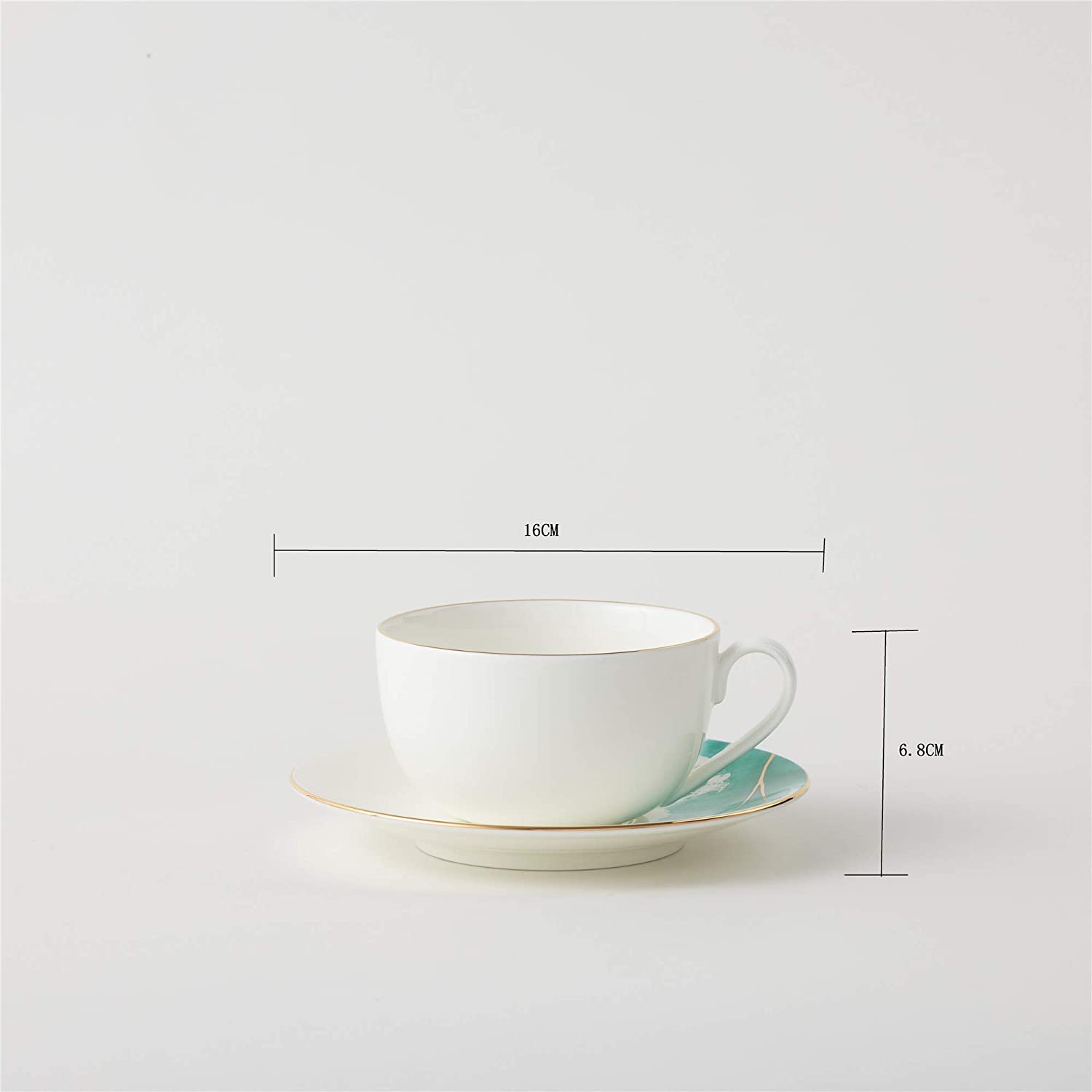 Cup and Saucer Set Watercolour with Gold Banding Premium Porcelain Light Weight