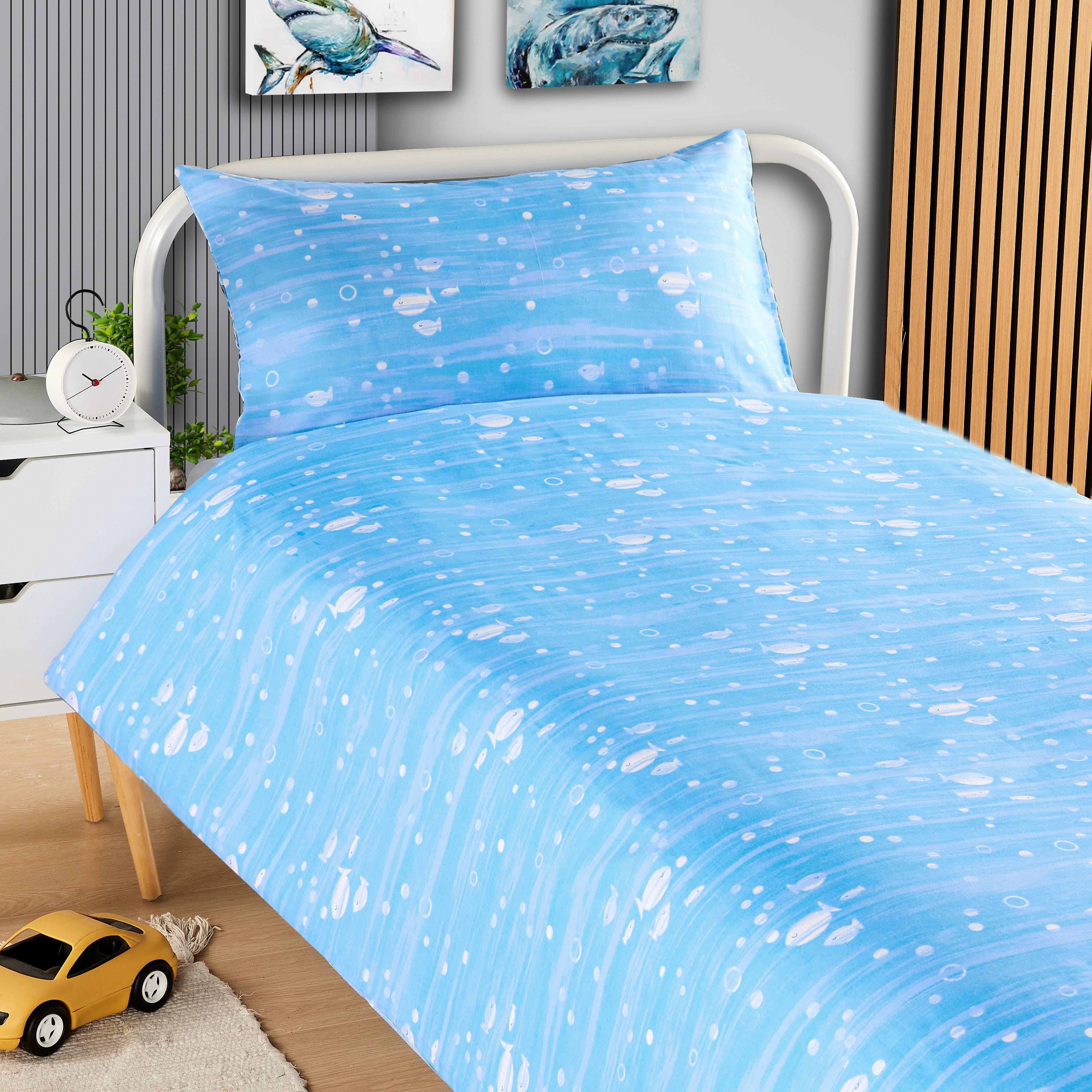 OLIVIA ROCCO Duvet Cover Set For Kids For Boys And Girls Sharks And Whales Reversible Soft Cotton Marine Life Bedding With Curtains