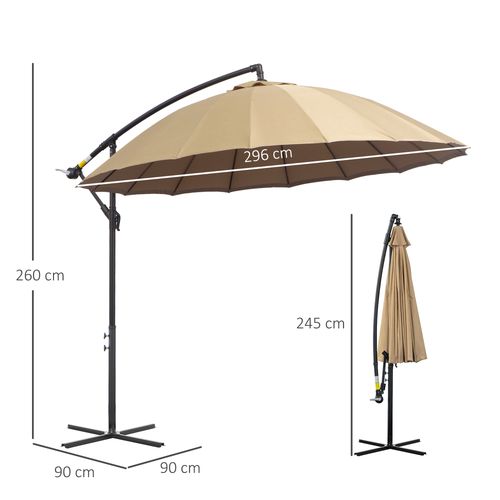 3(m) Cantilever Shanghai Parasol w/ Crank Handle, Cross Base, Khaki Outsunny