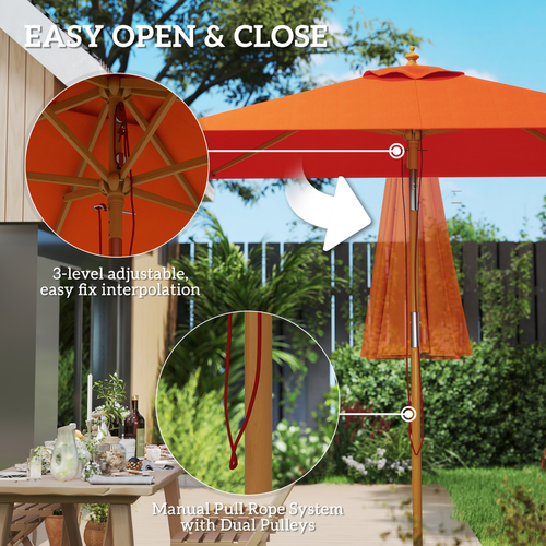 Outsunny Wooden Patio Umbrella Market Parasol Outdoor Sunshade