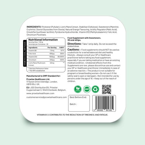 PROSTRIP Vitamin B12+ 1500mcg – 30 Oral Vegan Strips – No water needed – High Absorption
