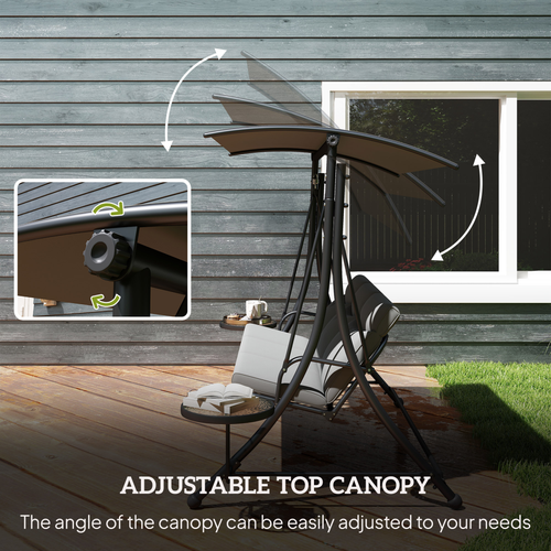 Outsunny 3 Seat Garden Swing Chair Steel w/ Adjustable Canopy and Coffee Tables