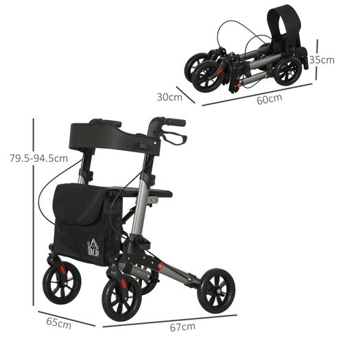 HOMCOM 4 Wheel Rollator Walker, Adjustable Mobility Walker with Bag, Silver