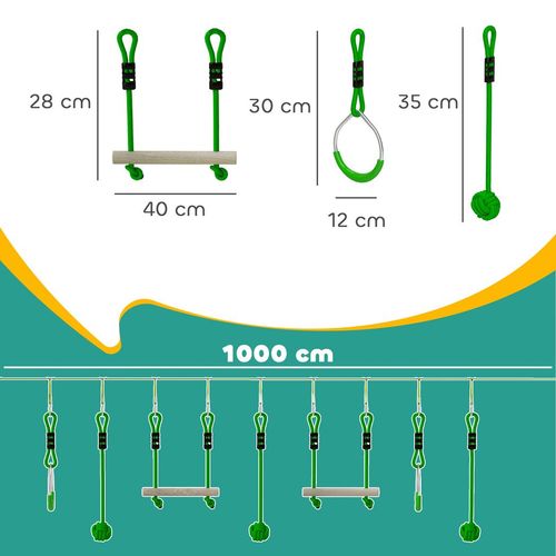 AIYAPLAY 3 Piece Kids Zip Line Kit for Garden, 10m Length, Up to 50kg