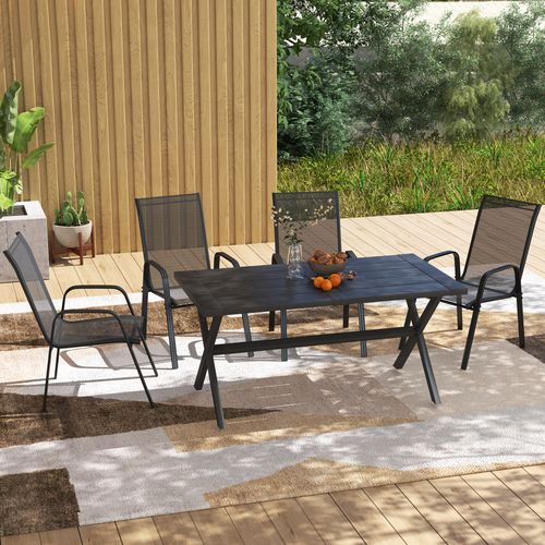 Outsunny Set of 4 Garden Dining Chair Set Outdoor w/ High Back Armrest Black