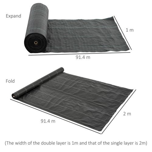Outsunny 2m x 90m Weed Control Membrane, Heavy Duty Weed Barrier Fabric