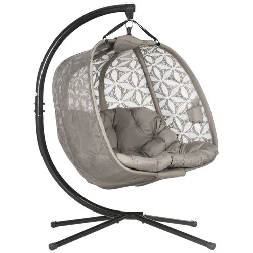 Outsunny Double Hanging Swing Chair w/ Stand & Cup Holders, Brown