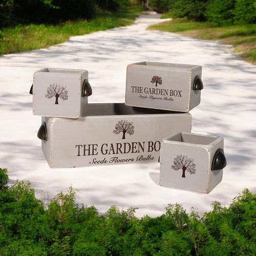 SET 4 RUSTIC GREY WOODEN CRATES