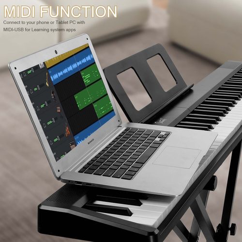 Glarry GPP-106 88 Key Folding Piano Semi-Weighted Standard Keyboards Digital Piano with MIDI Bluetooth, Handbag,Headphone,for Piano Lover Black color