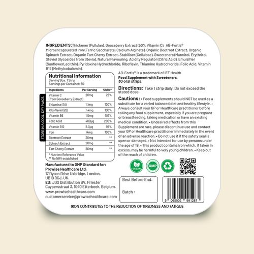 PROSTRIP IRON+ AB-Fortis® 14mg – 30 Oral Vegan Strips