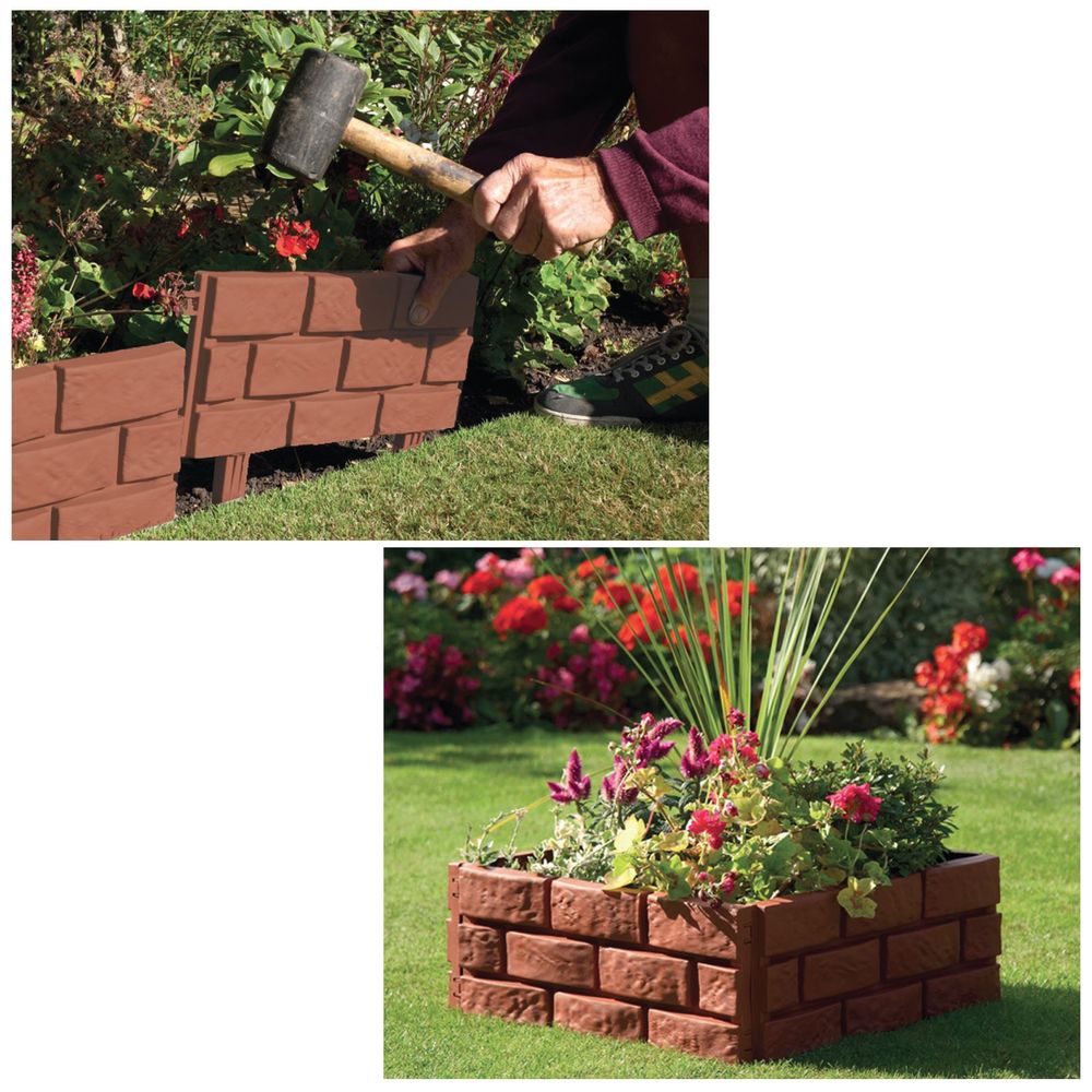 ASAB 4PK Hammer in Lawn Edging Edge Garden Fence Brick Effect 1/0331