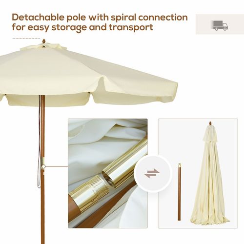 Outsunny Garden Parasol Patio Umbrella with Ruffles and Wooden Pole Beige