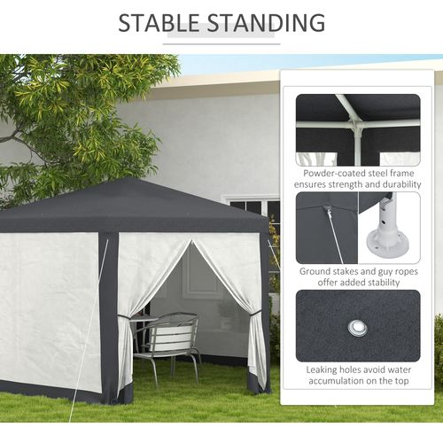 Outsunny Hexagonal Gazebo Patio, Outdoor Canopy Patio Party Tent Dark Grey