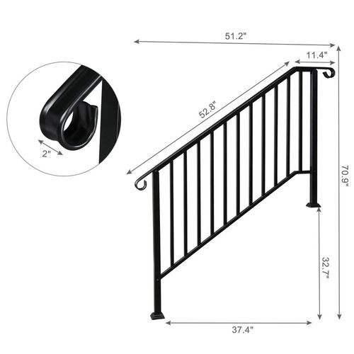 Artisasset Matte Black Outdoor 4 Level Iron Handrail