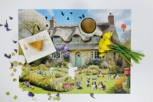 Dogs In A Spring Cottage Garden 1000 Piece Jigsaw Puzzle