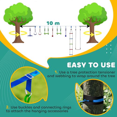 AIYAPLAY 10 Piece Zip Line Kit for Kids, for Outdoor Garden, Multicolour