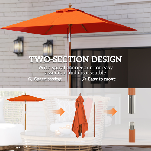 Outsunny Wooden Patio Umbrella Market Parasol Outdoor Sunshade
