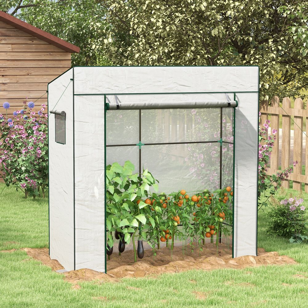 Outsunny Walk-in Garden Green House Large Roll-up Door and 2 Mesh Windows White