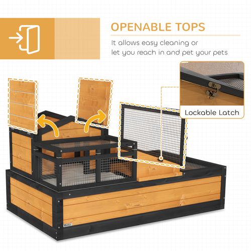 PawHut Wooden Tortoise House Indoor Outdoor w/ Balcony, Tray, Openable Roof