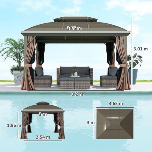 Outsunny 3.65 x 3(m) Aluminium Outdoor Gazebo w/ Hardtop Double Roof, Coffee