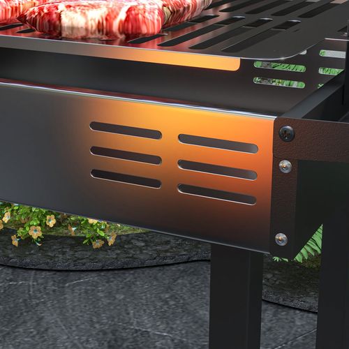 Outsunny Charcoal Spit Roasting Machine w/ 3-Tier Grill Grate & Foldable Shelves
