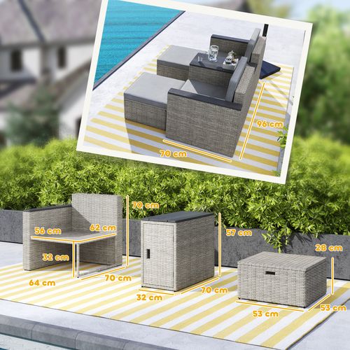 Outsunny 5 Piece Rattan Garden Furniture Set w/ Storage Table, Stools, Grey