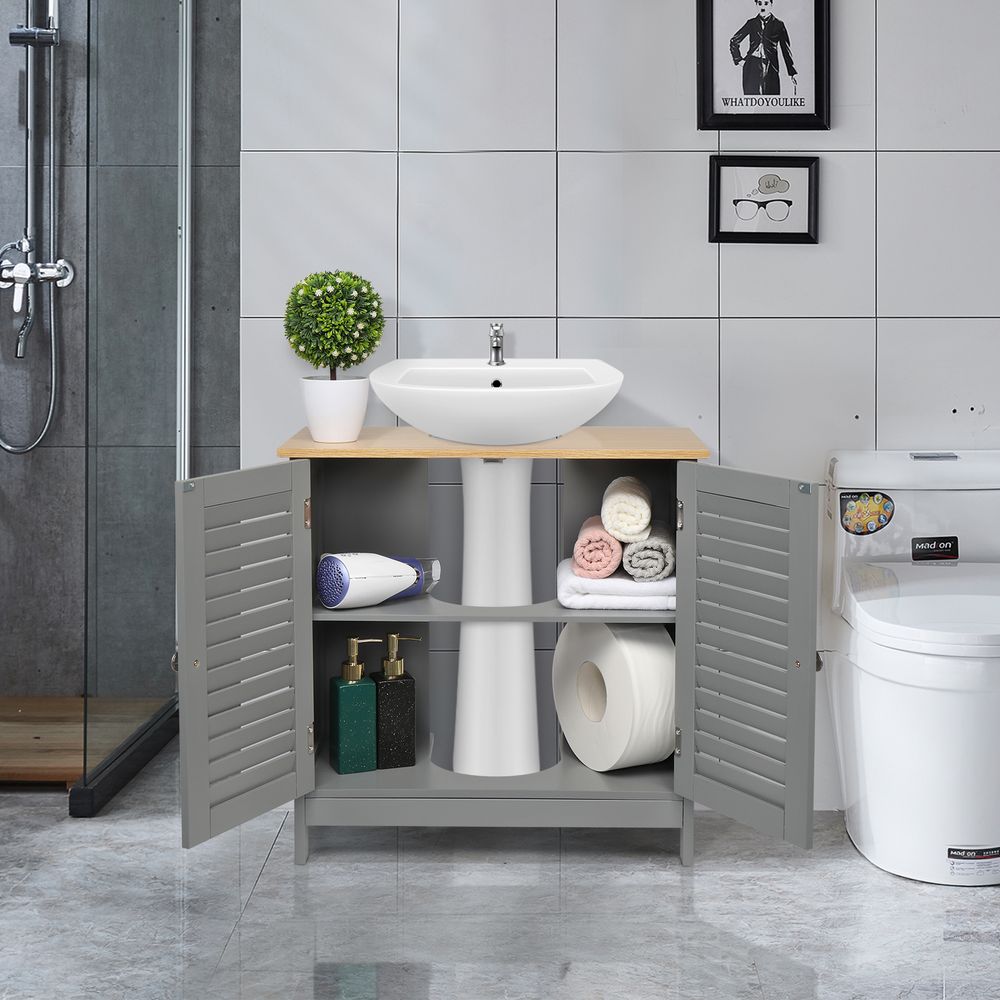 FCH Modern Double Shutter Door MDF Spray Paint Bathroom Sink Cabinet Gray