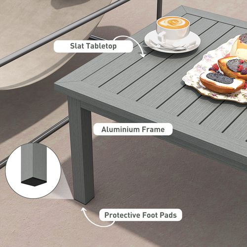 Outsunny Aluminium Outdoor Coffee Table Patio Table w/ Grey Wood Grain Effect