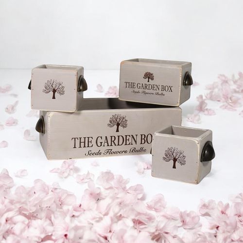 SET 4 RUSTIC GREY WOODEN CRATES