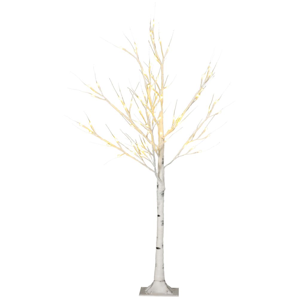 HOMCOM 4ft Artificial White Birch Tree Light 72 Warm White Pre-Lit LED Light