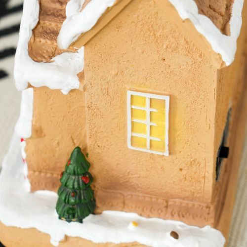HOMCOM Lighted and Musical Christmas Candy House with Gingerbread Man Brown