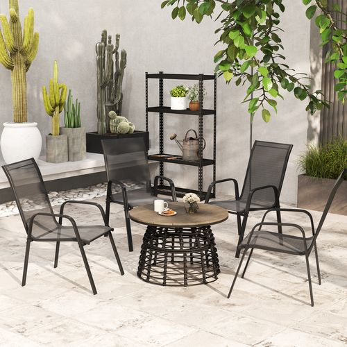Outsunny Set of 4 Garden Dining Chair Set Outdoor w/ High Back Armrest Black