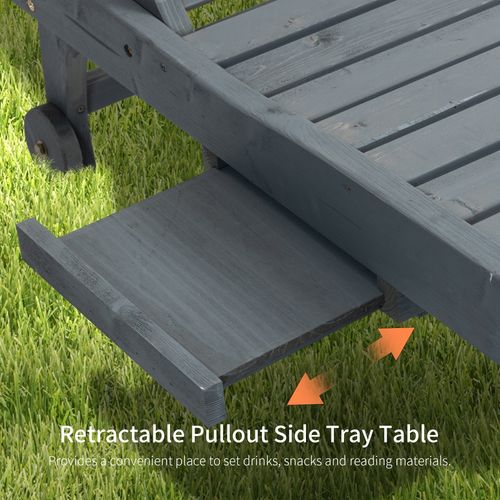 Outsunny Wooden Sun Lounger Outdoor Patio Sun Bed w/ Pull-out Table Grey
