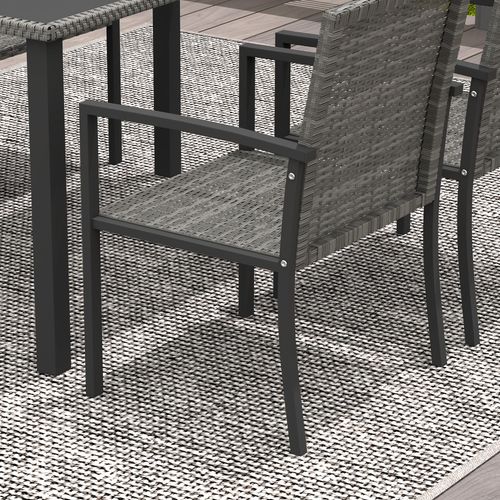 Outsunny 4 Seater Rattan Garden Furniture Set with Glass Tabletop - Grey