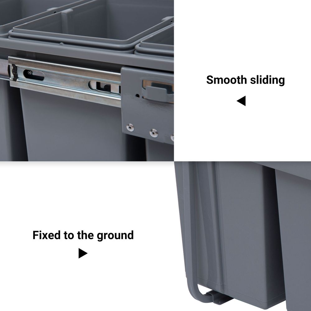Recycle Waste Bin Pull Out Dustbin Recycling Cabinet 40L-Grey