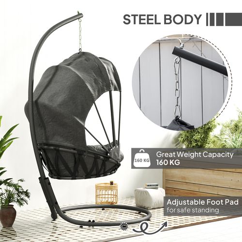 Outsunny Hanging Egg Chair w/ Stand Retractable Canopy, Grey