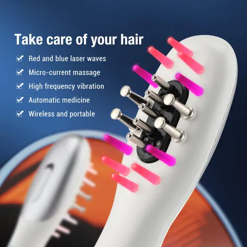 EMS RF Electric Hair Growth Massage Comb With Essential Oil Red Blue Light Anti-loss Dense Hair Comb Vibration Scalp Massager