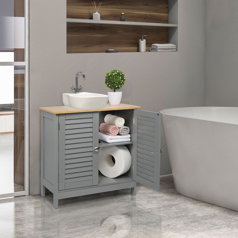 FCH Modern Double Shutter Door MDF Spray Paint Bathroom Sink Cabinet Gray
