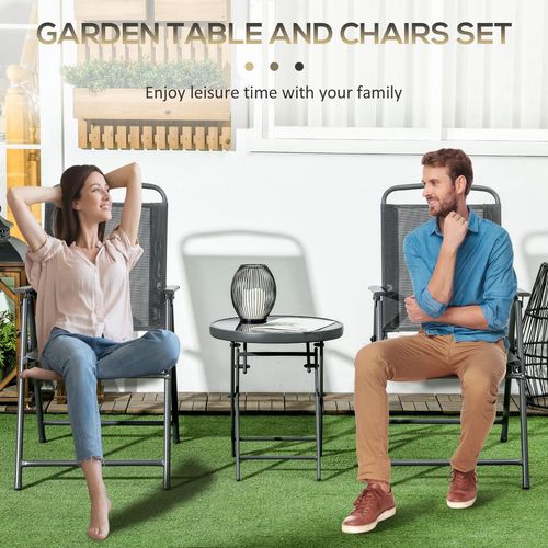 Outsunny Patio Bistro Set Folding Chairs & Coffee Table for Balcony, Dark Grey