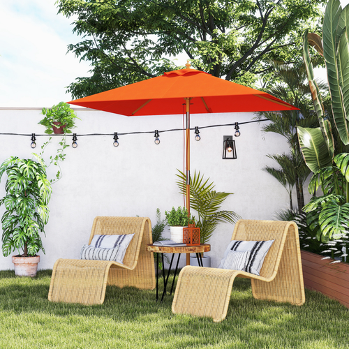 Outsunny Wooden Patio Umbrella Market Parasol Outdoor Sunshade