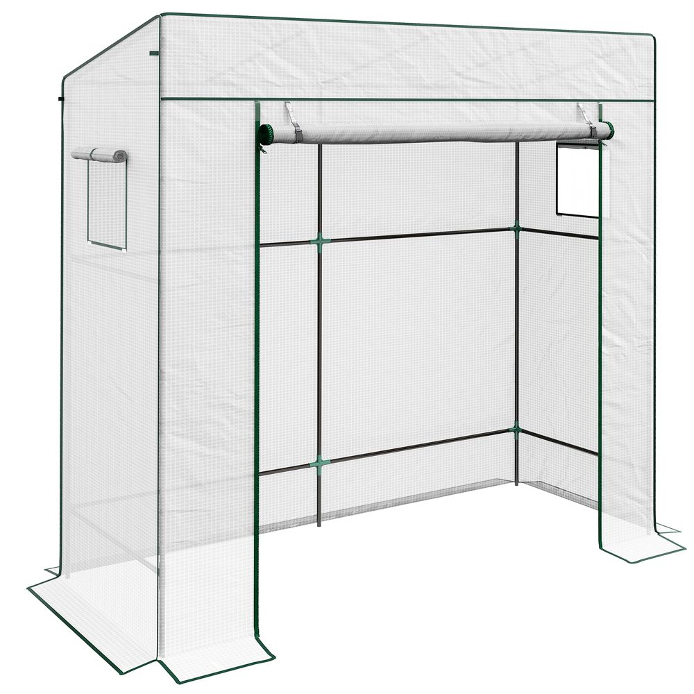 Outsunny Walk-in Garden Green House Large Roll-up Door and 2 Mesh Windows White