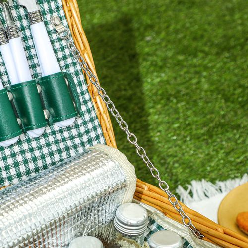 Outsunny Wicker Picnic Basket for 2 w/ Insulated Cooler Bag, Light Brown