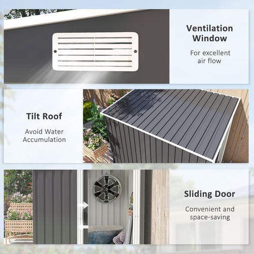 Outsunny 7 x 5FT Garden Shed w/ Foundation Lean to Metal Tool Shed Dark Grey