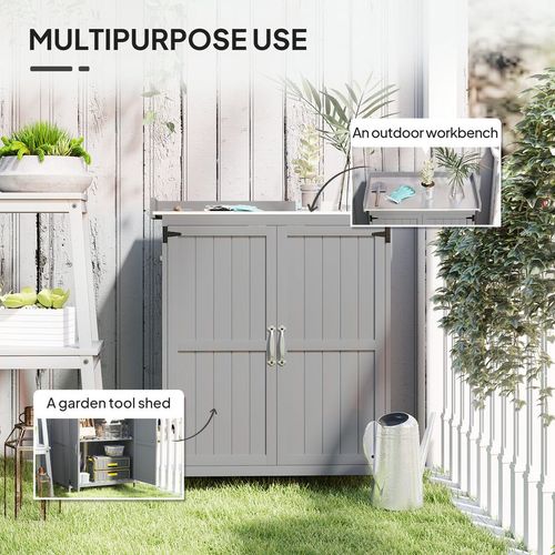 Outsunny Wooden Garden Storage Shed w/Hinged Roof and Shelf, Grey