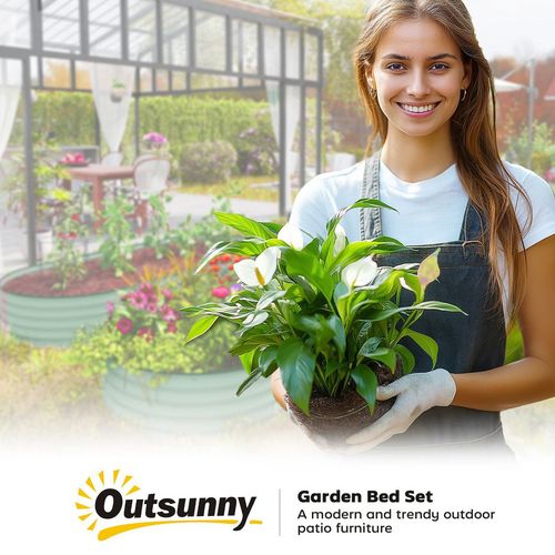 Outsunny Set of 2 Raised Beds for Garden with Metal Plant Stakes, Green