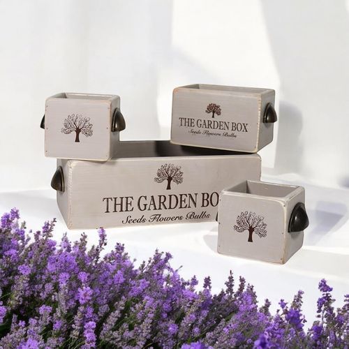 SET 4 RUSTIC GREY WOODEN CRATES
