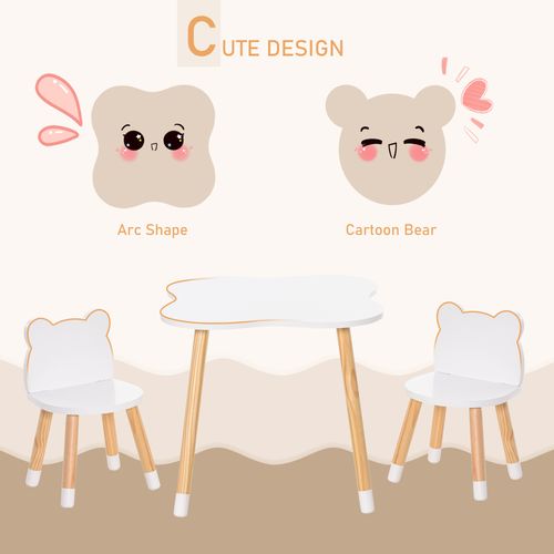 HOMCOM 3 Piece Kids Table and Chair Set with 2 Bear-shaped Chairs, White